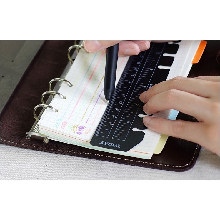 Thước bookmark cho sổ còng planner, a5/a6, màu trắng/đen
