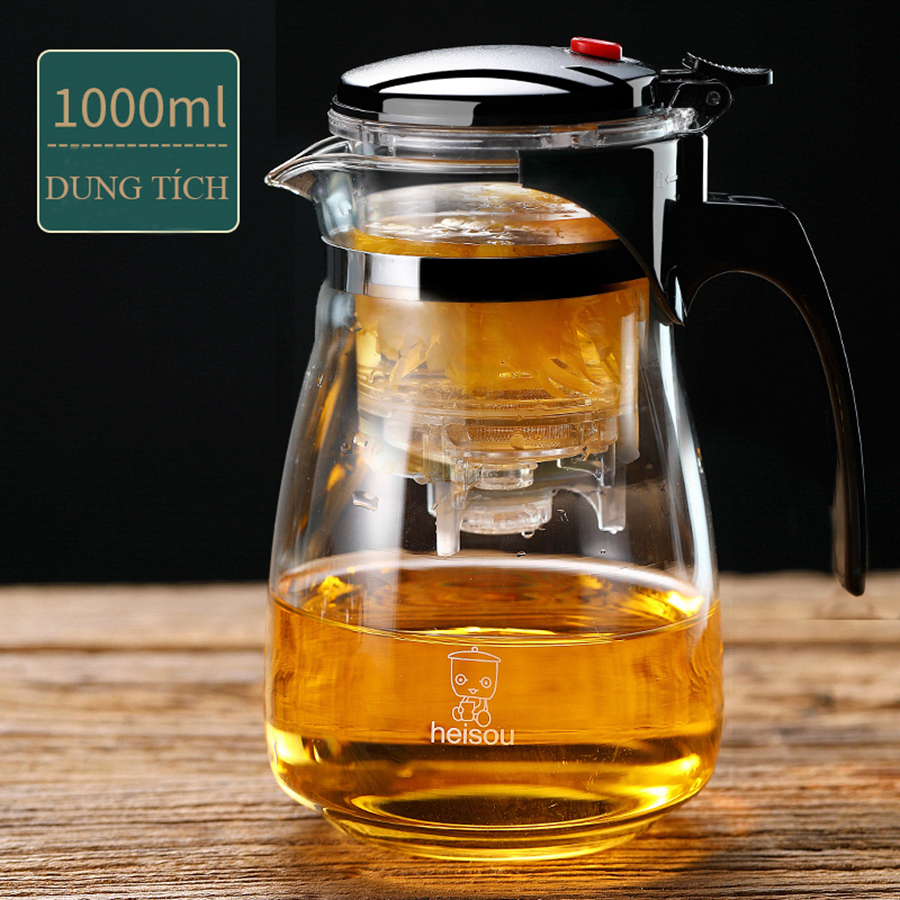 Ấm pha trà thủy tinh, Bình pha trà thủy tinh chịu nhiệt cao cấp Heisou có lõi lọc - Dung tích 1000ml