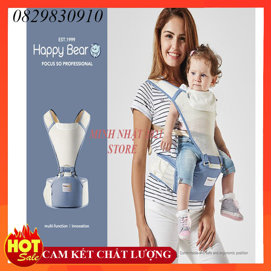 [THOÁNG KHÍ-CAM KẾT CHẤT LƯỢNG] Địu em bé chống gù HAPPYBEAR siêu thoáng khí, cực chắc chắn, giặt không phai màu-Đai điệu cho bé 4 tư thế-Địu trẻ em có bệ( ghế ) ngồi có thể tháo rời