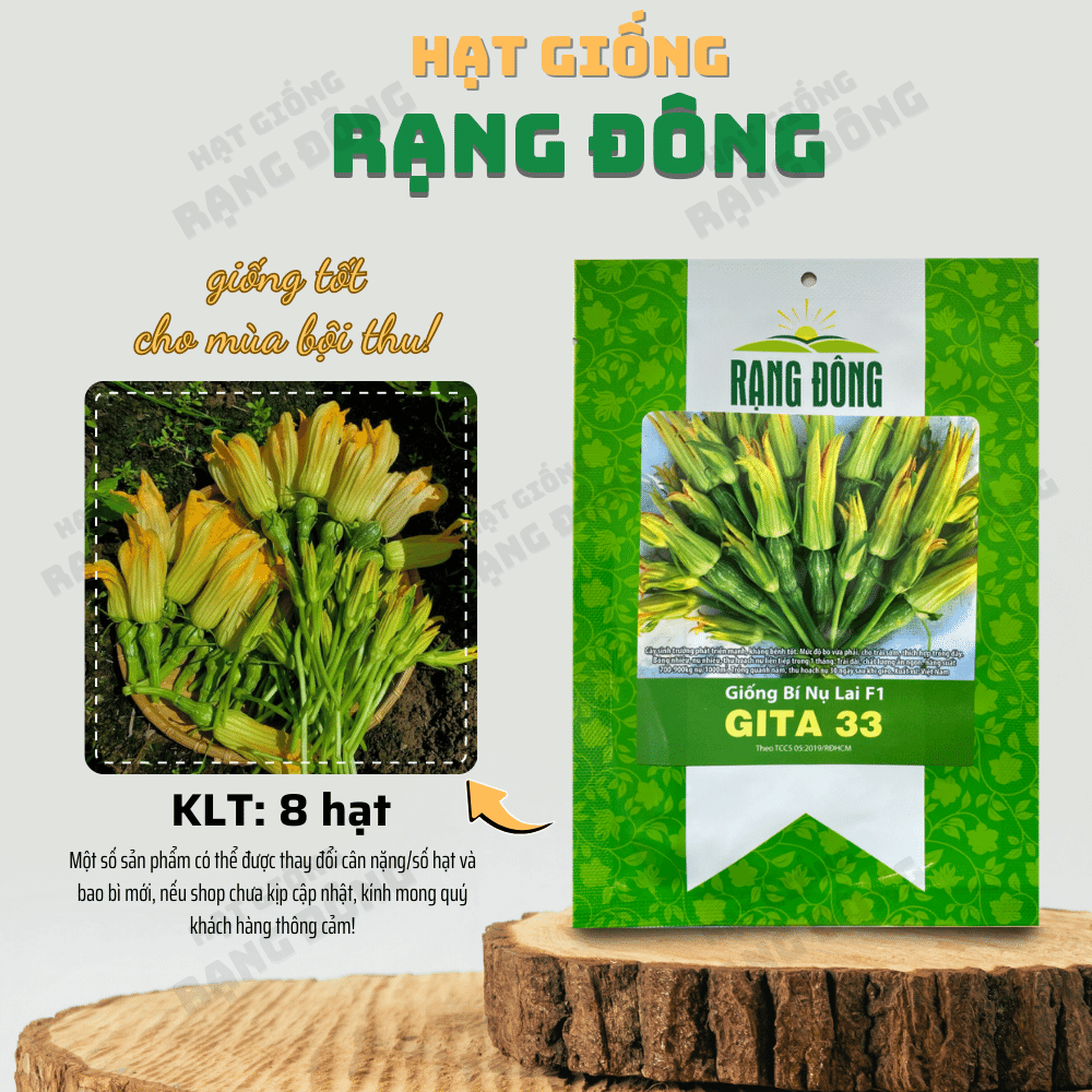Hạt giống Bí Nụ Lai F1 Gita 33 (8 hạt) trồng quanh năm, sinh trưởng khỏe, năng suất cao - Hạt giống Rạng Đông