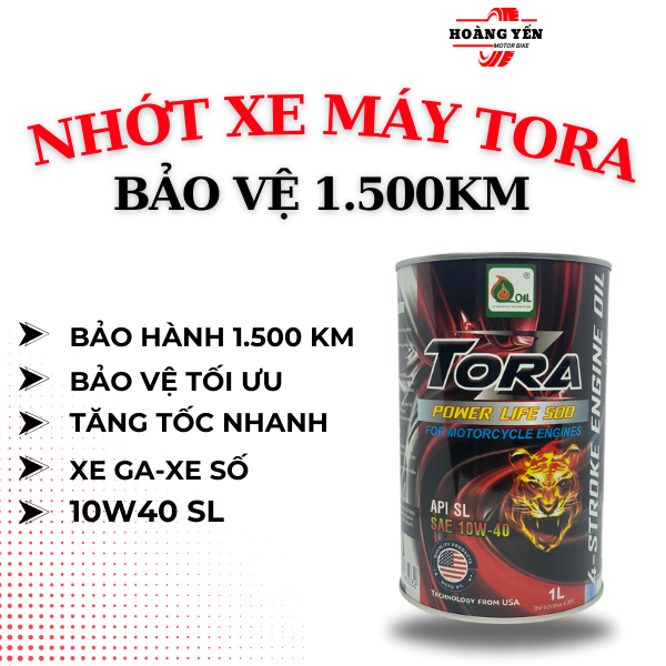 Dầu Nhớt Xe Máy  Lon Tròn TORA Cấp 10W40 SL Bảo vệ Tối Đa 1.500 KM