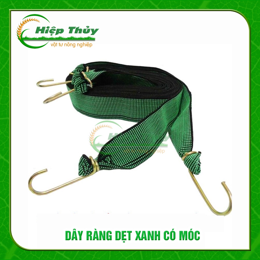 Dây ràng dẹp xanh, dây thun buộc hàng thái lan 2m - 2.5m móc vàng cứng