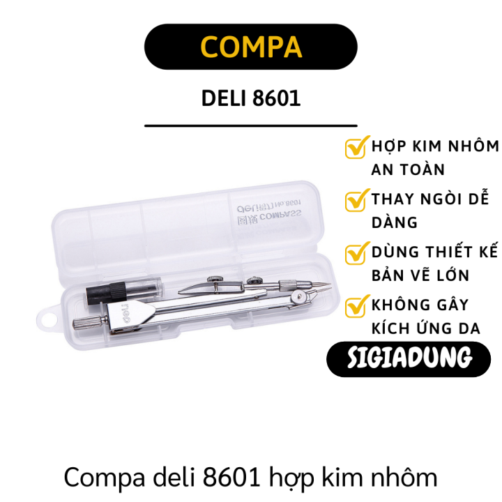 Compa học sinh - Compa Deli tiện lợi, được làm từ hợp kim nhôm, chống gỉ sét, là dụng cụ học tập không thể thiếu của học sinh