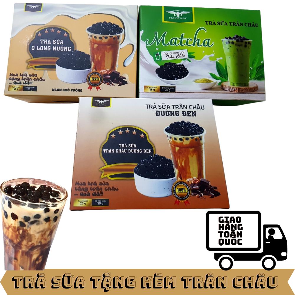 Bộ combo 03 hộp trà sữa Nam Phát được 24 ly trà sữa gồm 3 vị thay đổi ( matcha trân châu, olong nướng, trân châu đường đen) - Gia Huy Mart