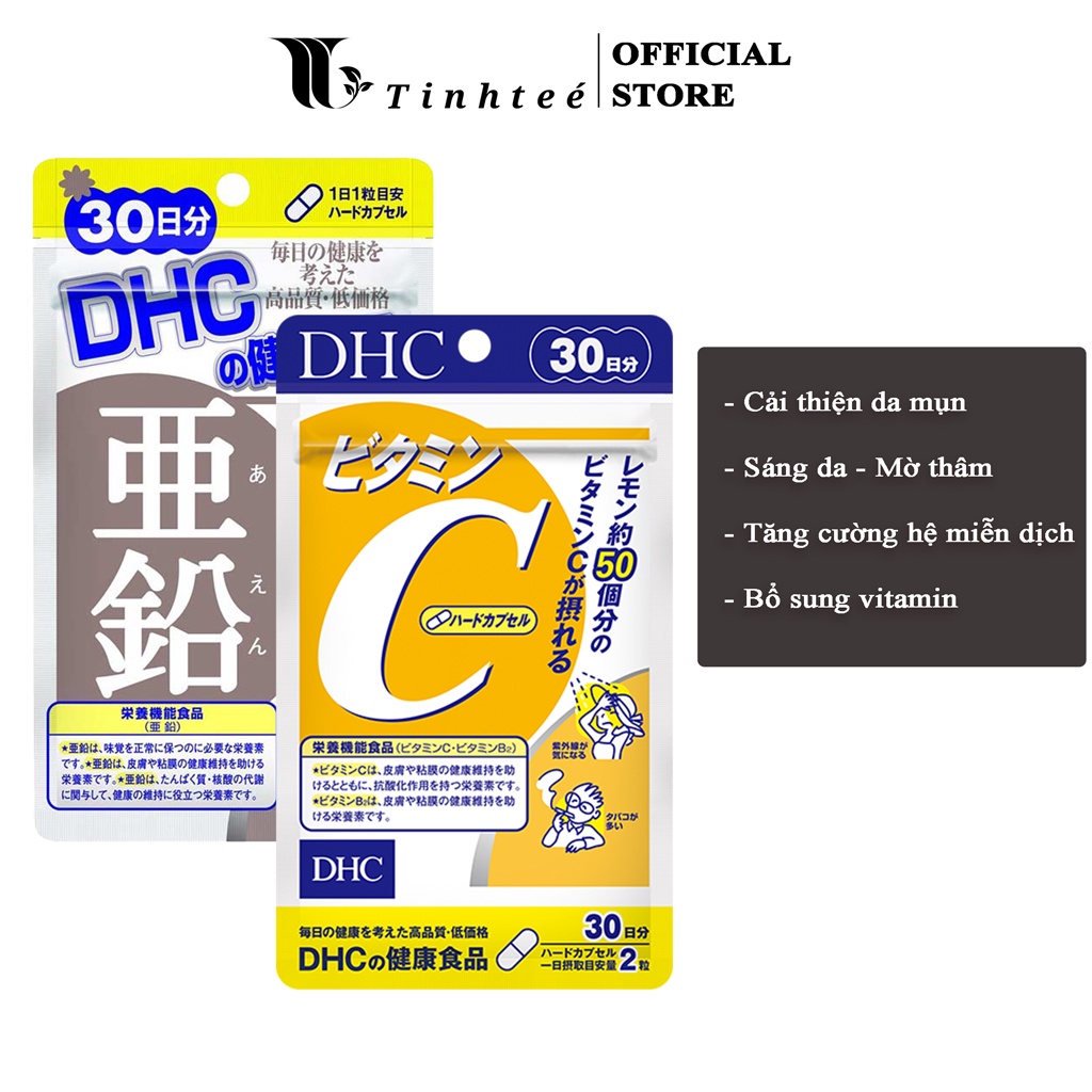 Combo Viên uống DHC 30 ngày Ngừa mụn - Mờ thâm viên uống Vitamin C và Viên uống Kẽm