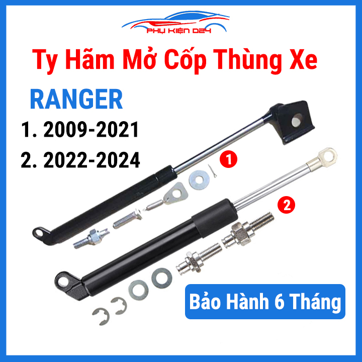 Ty hãm thủy lực mở cốp hạ bưởng thùng cho dòng xe ô tô bán tải Ford Ranger 2009-2021, 2022-2024 kèm phụ kiện lắp