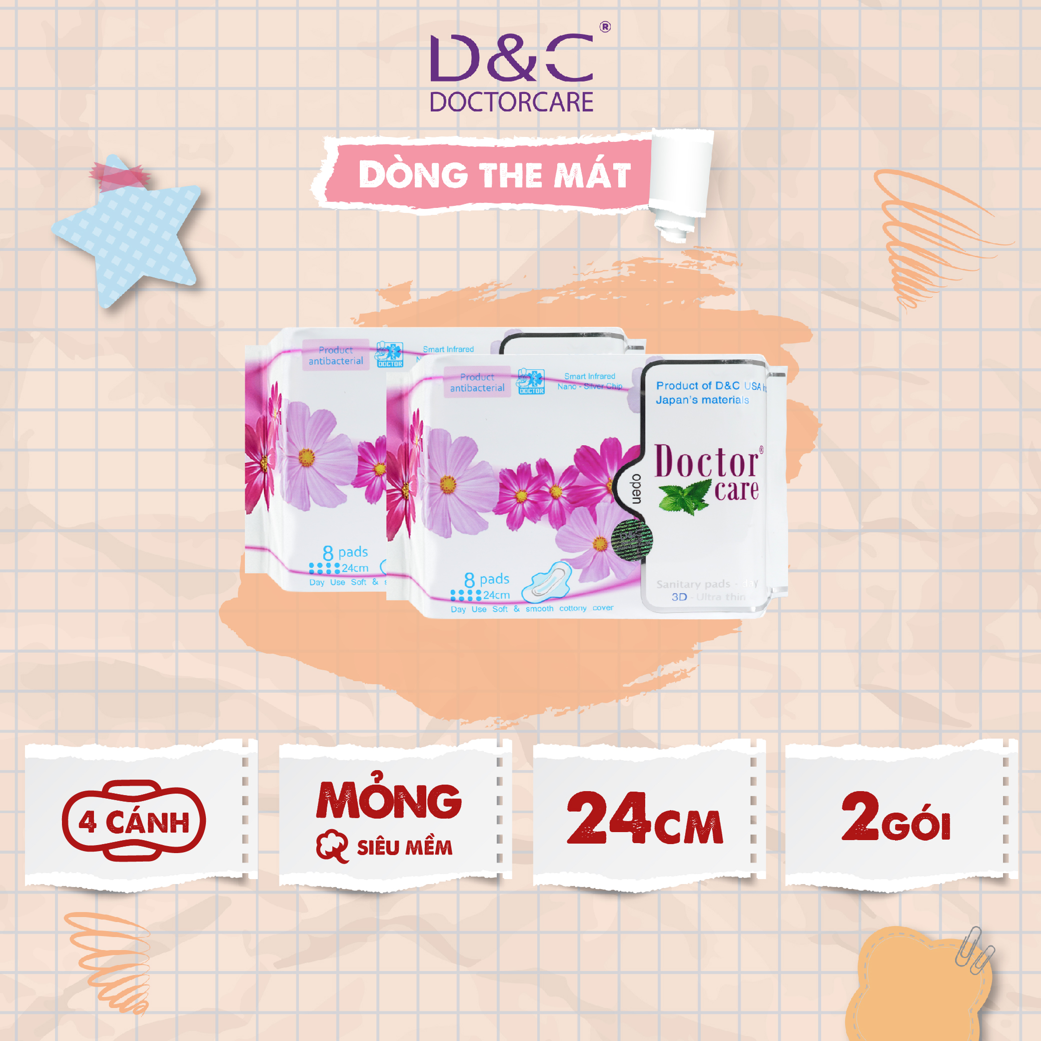 Bộ 2 gói băng vệ sinh thảo dược Doctor Care ban ngày, băng vệ sinh kháng khuẩn công nghệ cao cấp Nhật Bản