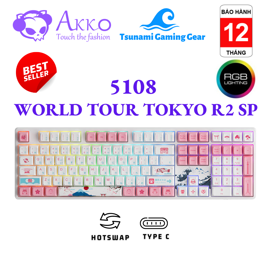 Bàn phím cơ AKKO 5108 World Tour Tokyo R2 SP | RGB | Hotswap | Foam tiêu âm | AKKO CS Jelly