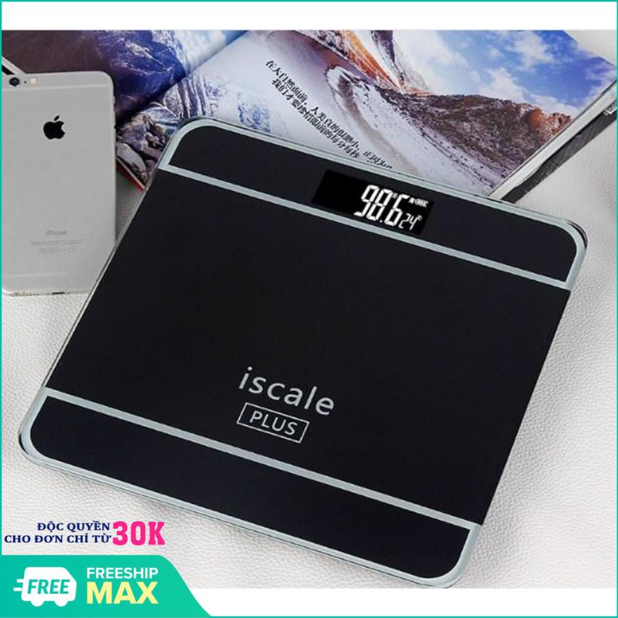 [TẶNG THƯỚC DÂY 1,5M] -  Cân sức khỏe điện tử kiểu dáng iphone ISCALE tải trọng 180kg, Cân điện tử mặt kính cường lực MJ-25 180kg loại dày