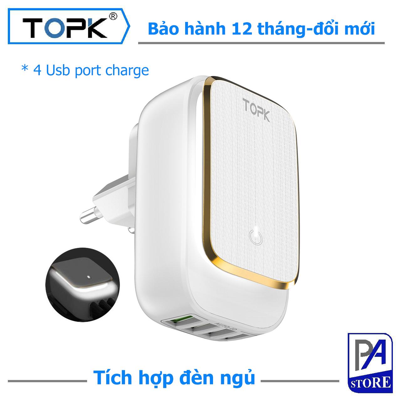 Củ sạc điện thoại topk - 4 cổng usb – tích hợp đèn ngủ cảm ứng