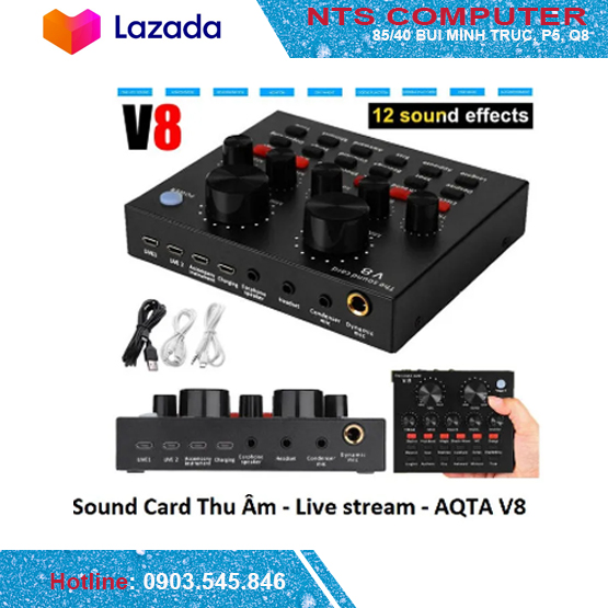 Sound Card V8 Thu Âm, Livestream Chuyên Nghiệp