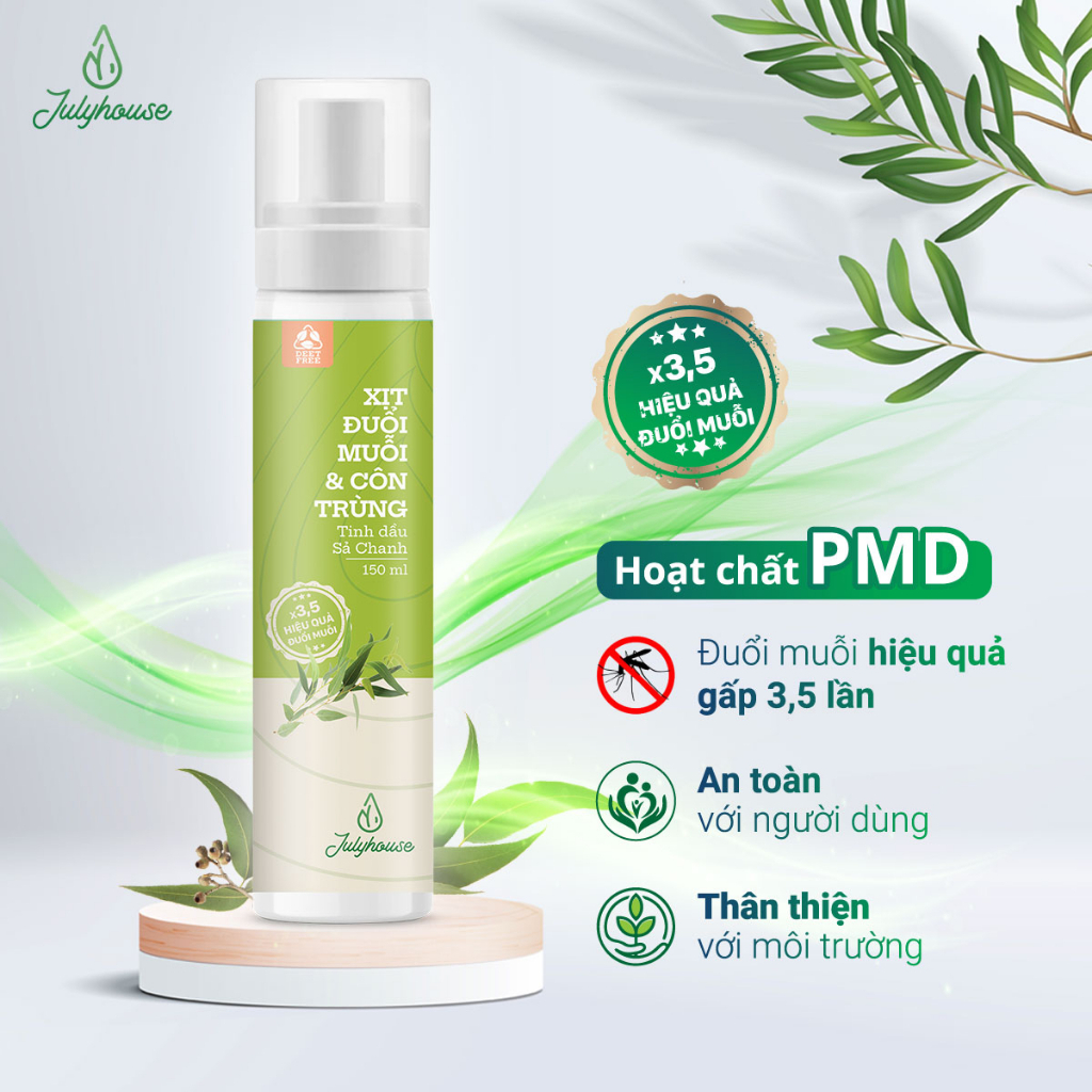 Xịt phòng đuổi muỗi Julyhouse 20ml/150m tinh dầu sả chanh công thức cải tiến mới xua đuổi côn trùng