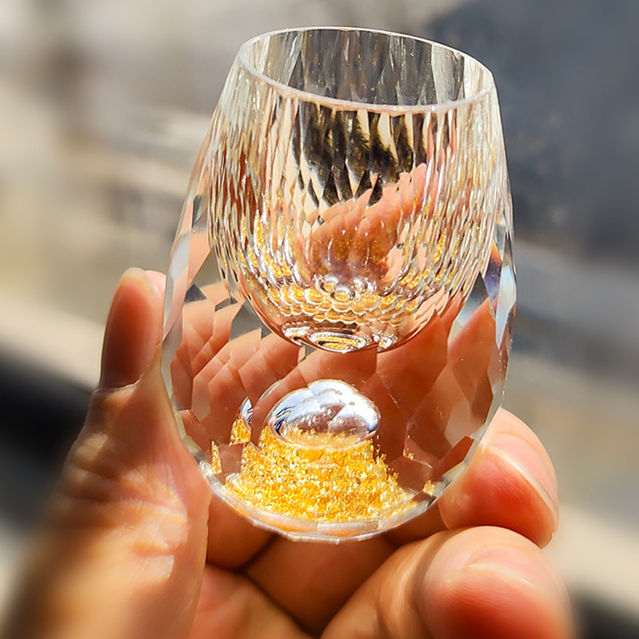 Ly uống rượu bộ 6 ly mắt trâu phối gold 24K chén nhỏ uống rượu soju rượu mạnh sang trọng lịch lãm dung tích nhỏ 15ml