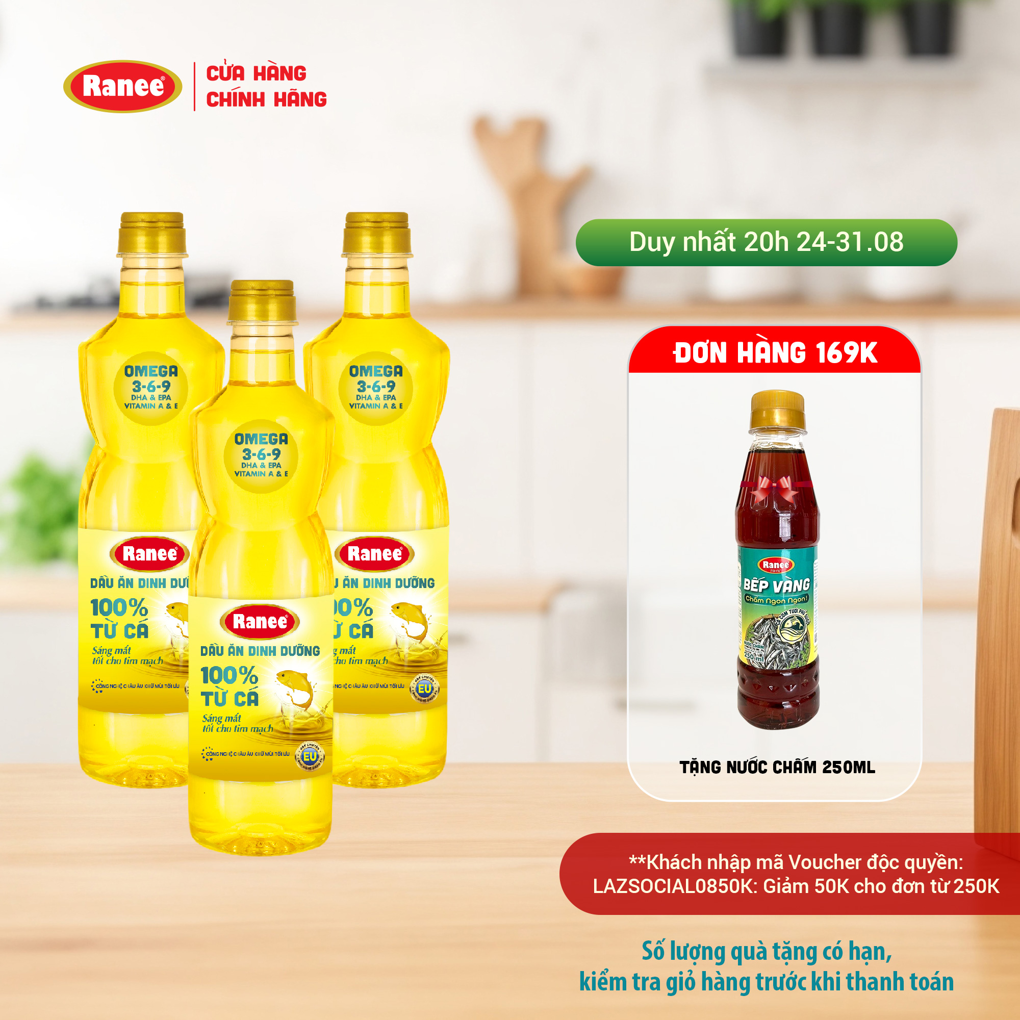 Combo 3 chai dầu ăn dinh dưỡng Ranee 950ml