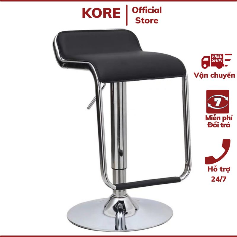 Ghế bar cao, Ghế quầy bar xoay chân sắt nâng hạ chiều cao xoay 360 độ, Ghế cafe cao cấp hai màu Đen, Trắng