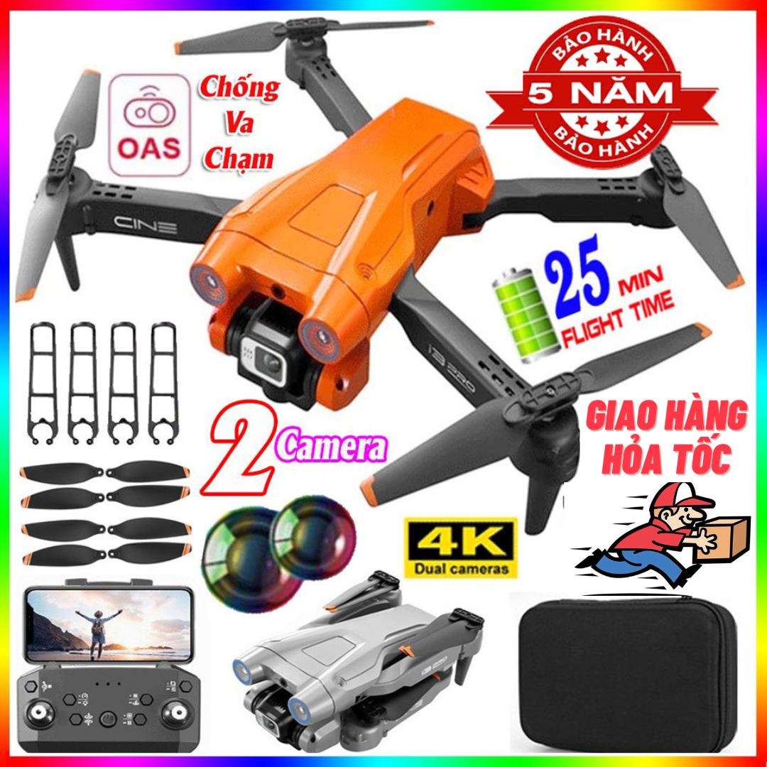 Flycam Giá Rẻ Drone Mini I3 Pro Max - Máy Bay Điều Khiển Từ Xa 4 Cánh FLYCAM Chuyên Nghiệp Chụp Ảnh Trên Không, Flycam 4k, Play camera Trang Bị Cảm Biến Chống Va Chạm - 2 Camera HD