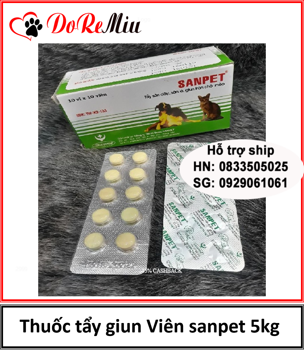 vỉ 10 viên Thuoc tẩy giun sán chó mèo dạng viên sanpet