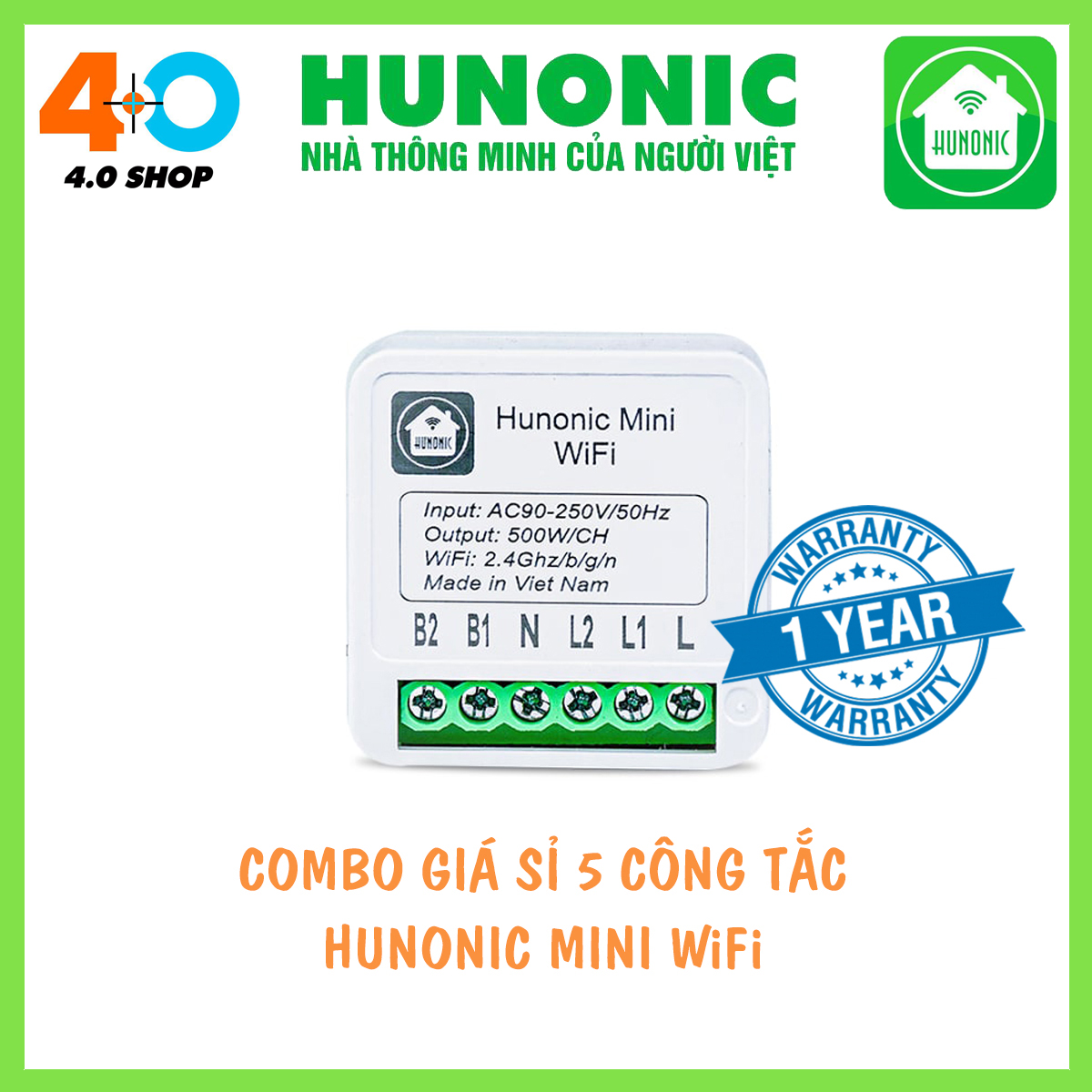 Combo 5 hunonic mini wifi - công tắc 2 kênh biến công tắc cơ thành công tắc thông minh điều khiển thiết bị điện từ xa, hẹn giờ tự động