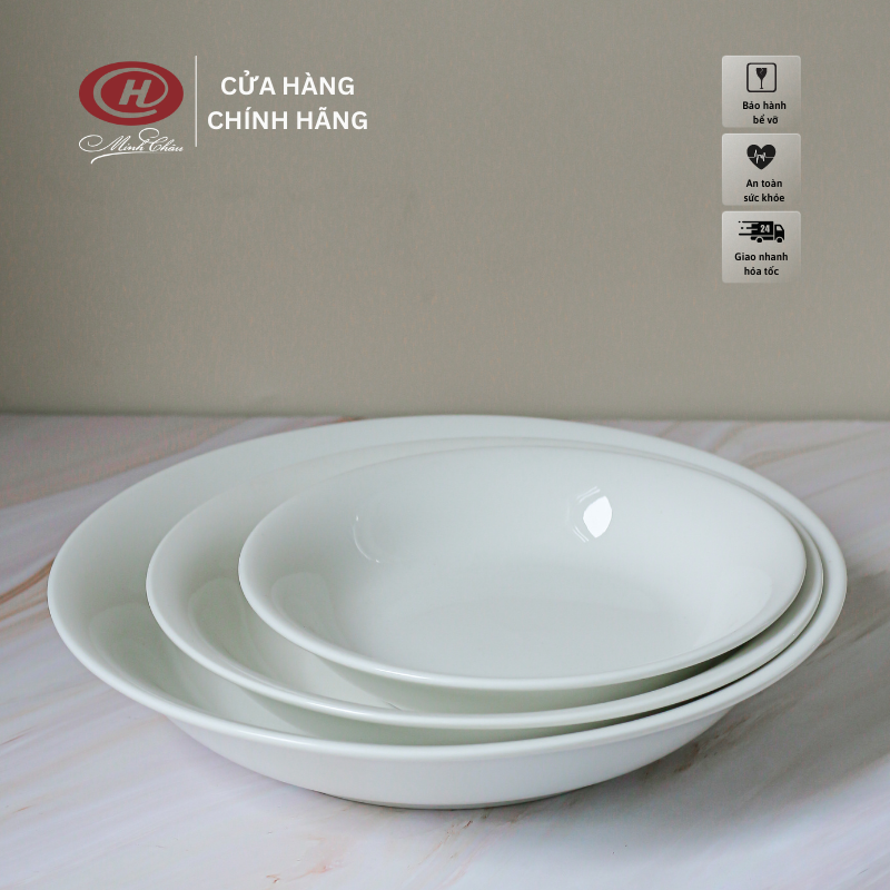 Đĩa Loe Trắng Trơn - Sứ Minh Châu - Dùng Đựng Salad và Các Món Có Sốt