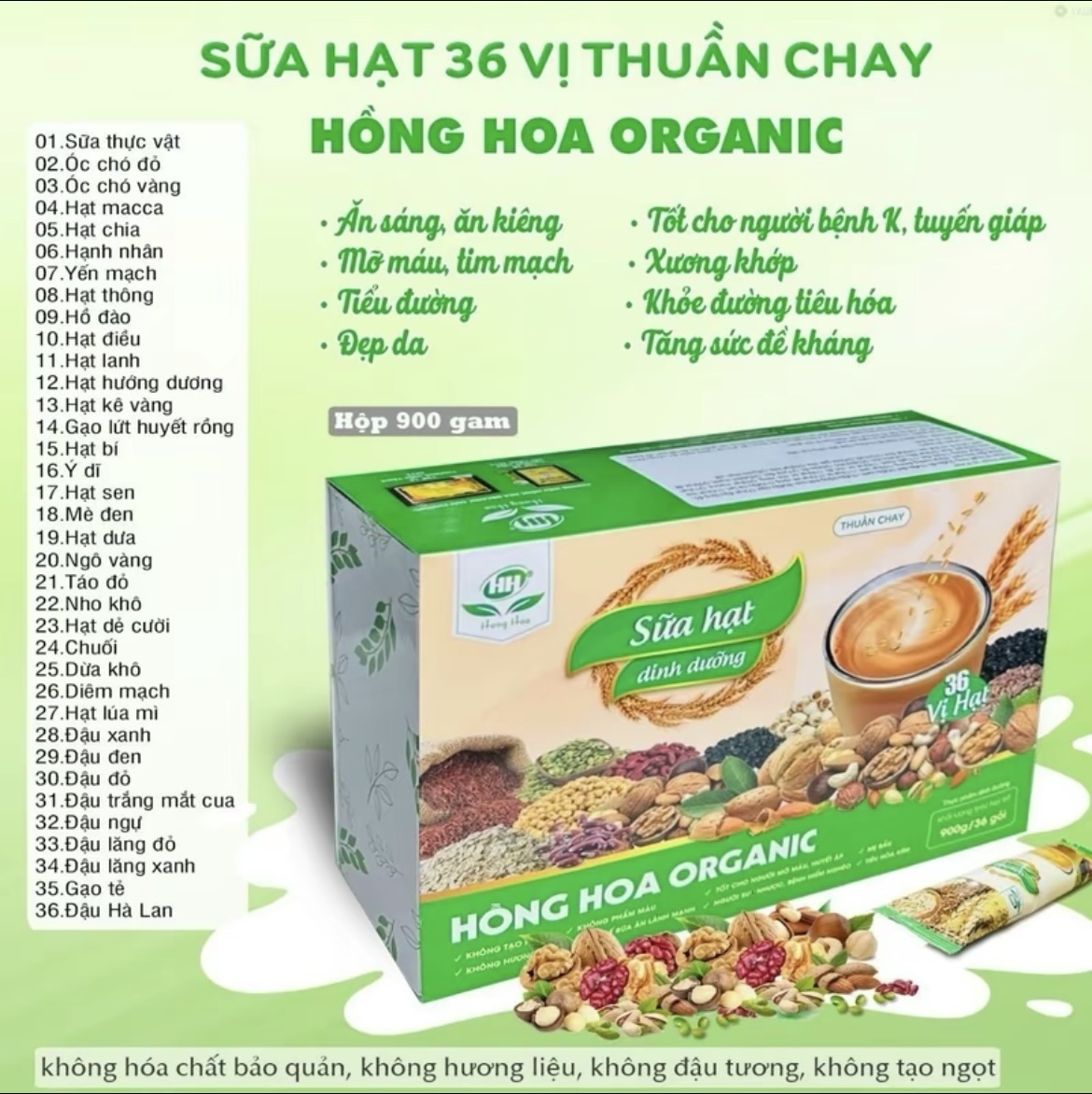 SỮA HẠT DINH DƯỠNG 36 VỊ HỒNG HOA ORGANIC, SỮA HẠT THUẦN CHAY