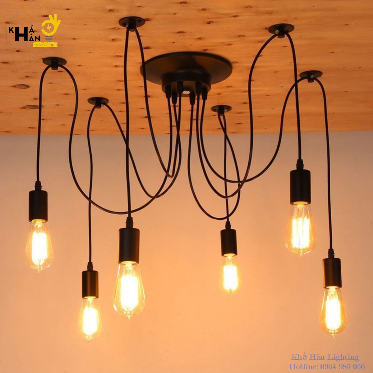 Đèn Thả Nhện Trang Trí 10 Đui - ĐÈN KHẢ HÂN đèn thả trần trang trí, đèn thả chùm, đèn thả trang trí quầy bar, quán cafe, nhà hàng, đèn thả bàn ăn