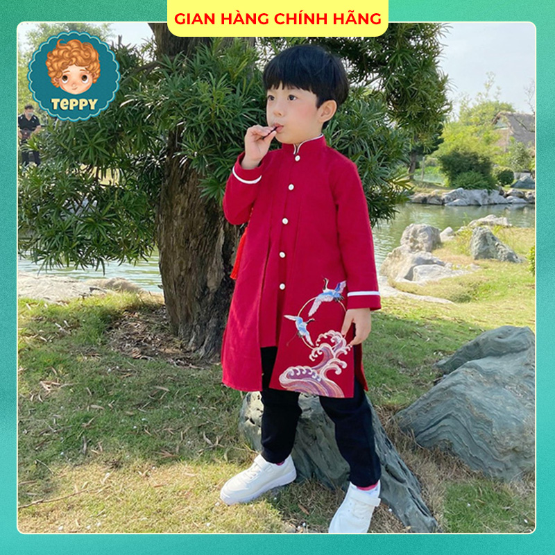 Áo dài thêu chim phượng hoàng cho bé trai