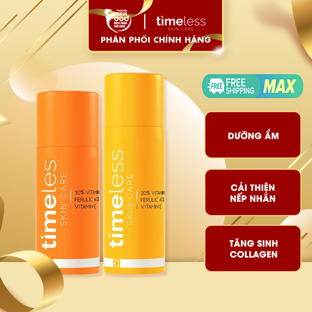 Tinh chất dưỡng trắng da giảm thâm serum timeless 10% & 20% vitamin c + e + ferulic acid 30ml