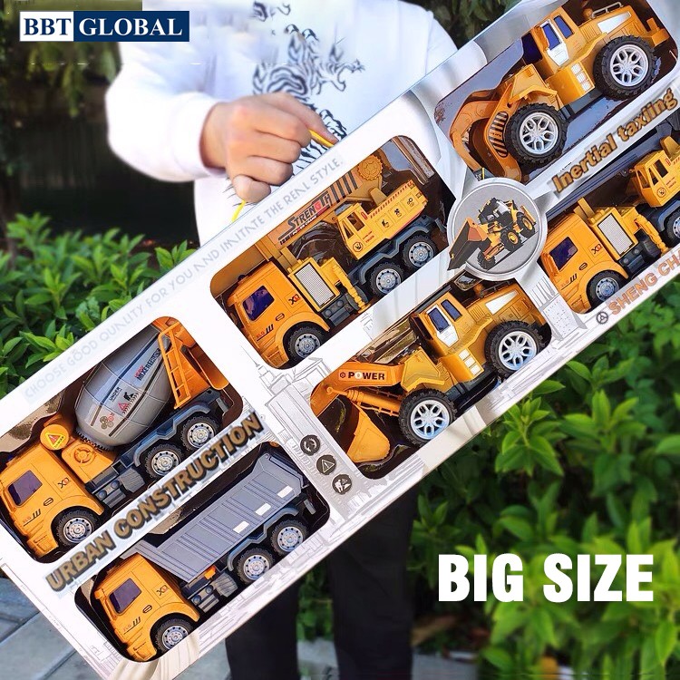 Bộ 6 xe công trình cứu hoả cỡ lớn cho bé XQL BBT Gloabal- Xe mô hình trẻ em