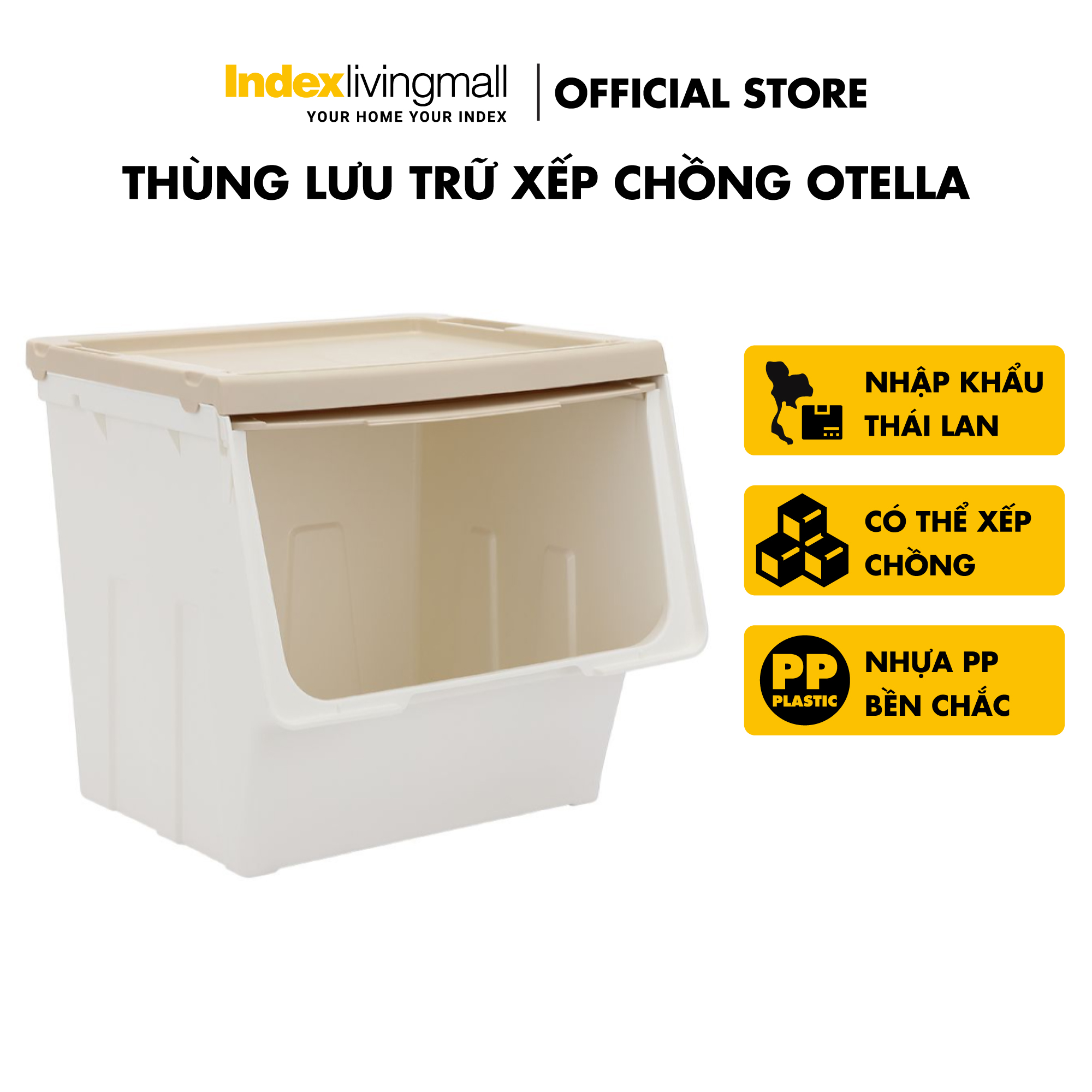 Thùng lưu trữ 48l có nắp gập thùng đa năng otella màu be index living mall nhập khẩu thái lan
