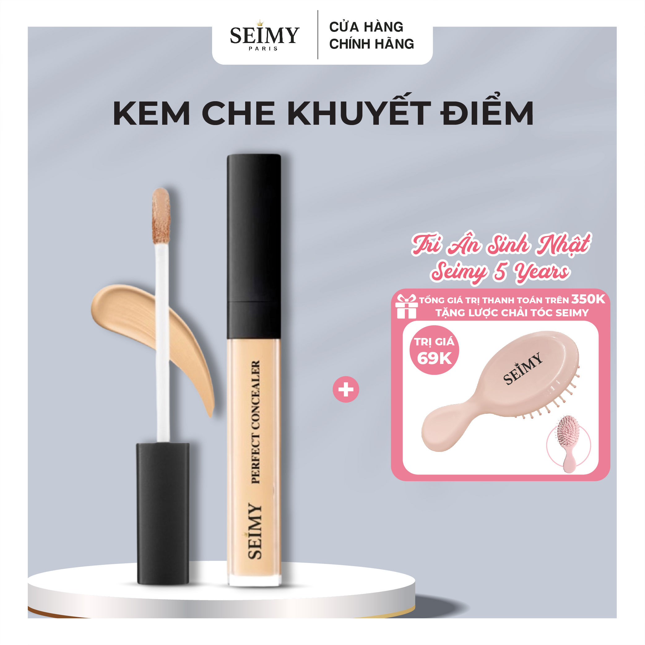 Kem che khuyết điểm seimy - perfect concealer lâu trôi, chống thấm, độ che phủ cao, chống nắng spf 50+ gồm 3 màu tôn