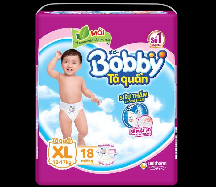 Tã quần bobby siêu thấm xl18 tinh chất trà xanh mới