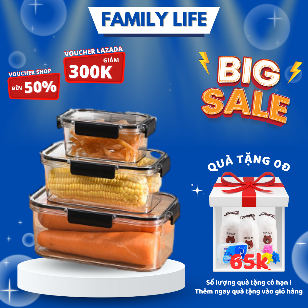 Set 3 hộp đựng thực phẩm c ó nắp hộp an toàn cho sức khoẻ chia ngăn thực phẩm trong suốt hộp đựng trái cây và thức ăn hàng ngày
