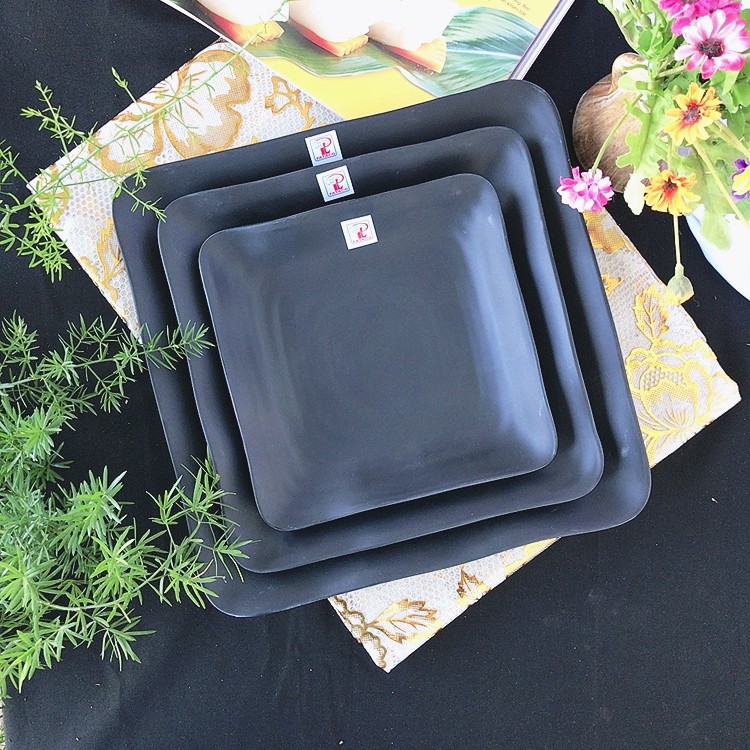 Dĩa vuông nhựa Melamine đen nhám nhiều Size