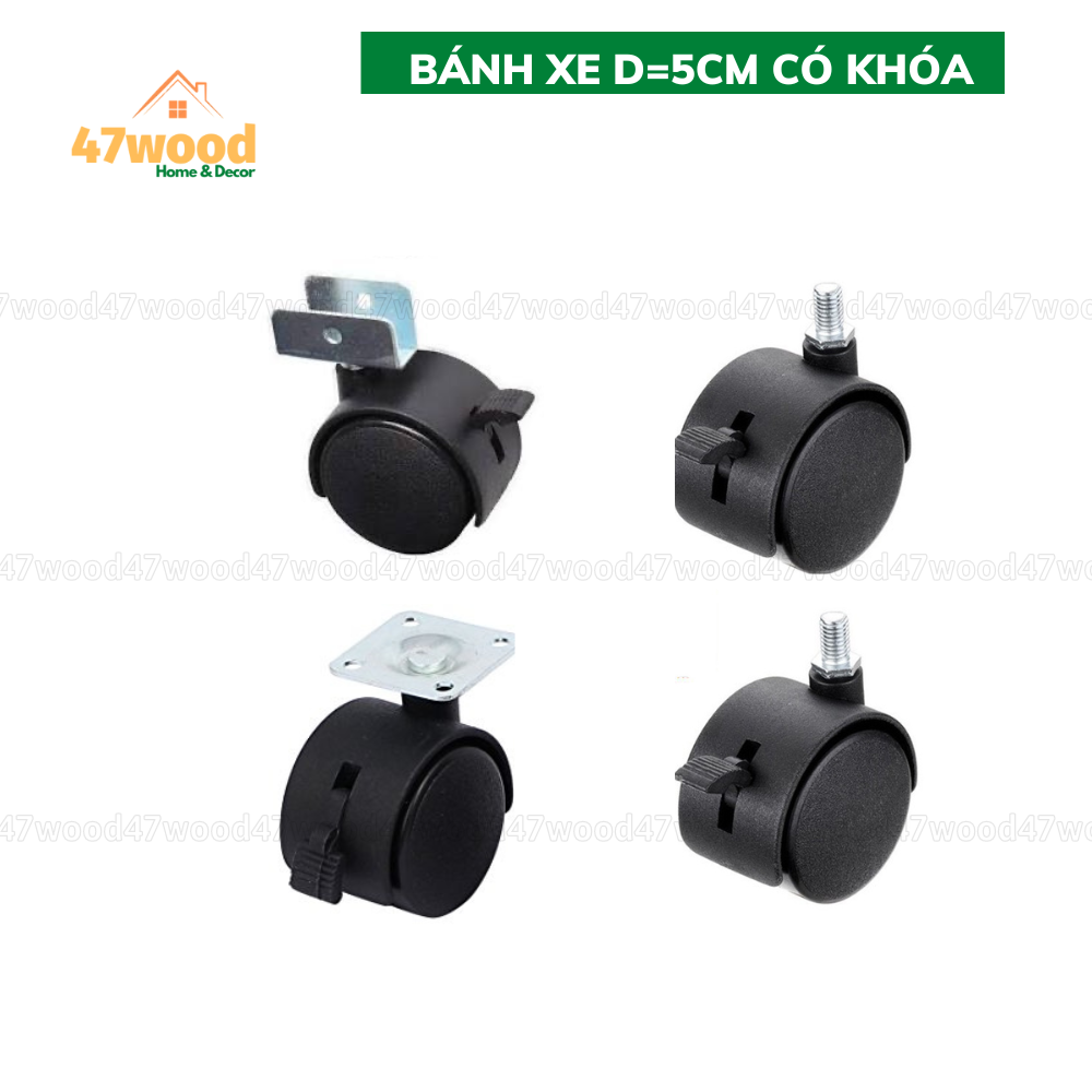 Bánh xe chịu lực có khoá, phụ kiện nội thất - Bánh xe gắn kệ 47wood