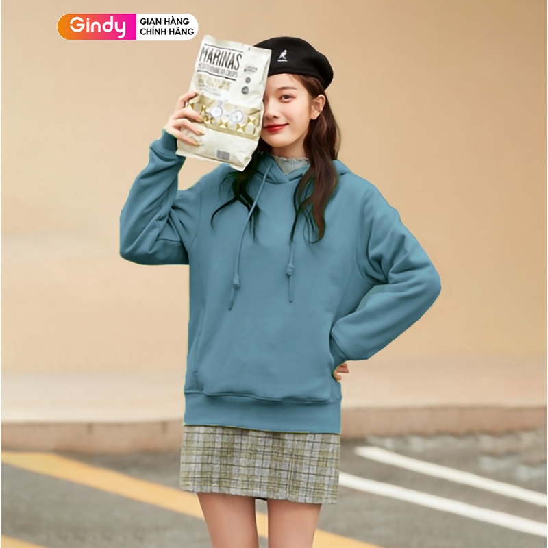 Áo hoodie nỉ trơn nam nữ nỉ bông GINDY sweater dài tay có mũ basic form rộng unisex thời trang thu đông A023