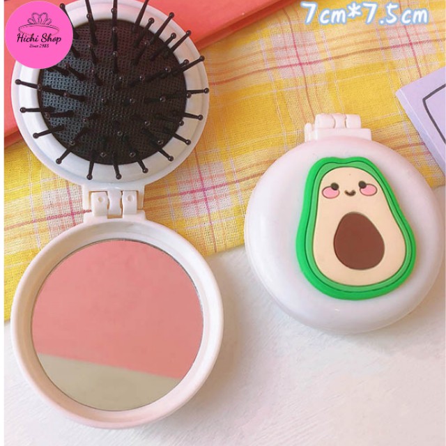 [2 Trong 1] Gương Kèm Lược Gấp Gọn Cho Nữ, Lược Massage, Gương Mini Cầm Tay Bỏ Túi Hichi Nhiều Hình Kute