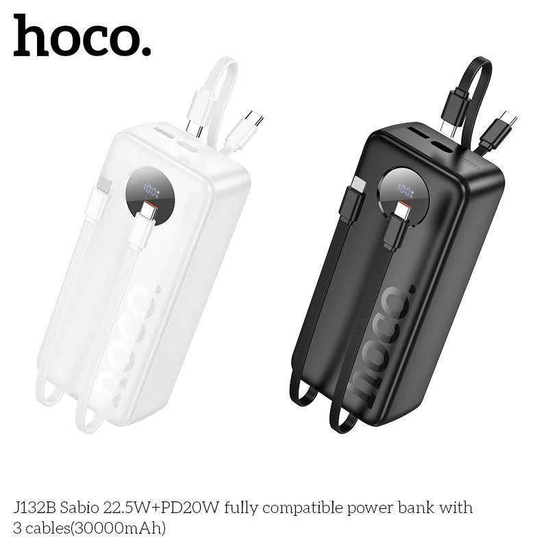  Pin sạc dự phòng Hoco J132B dung lượng 30.000mAh sạc nhanh 22,5W+PD20W kèm 3 dây cáp sạc 