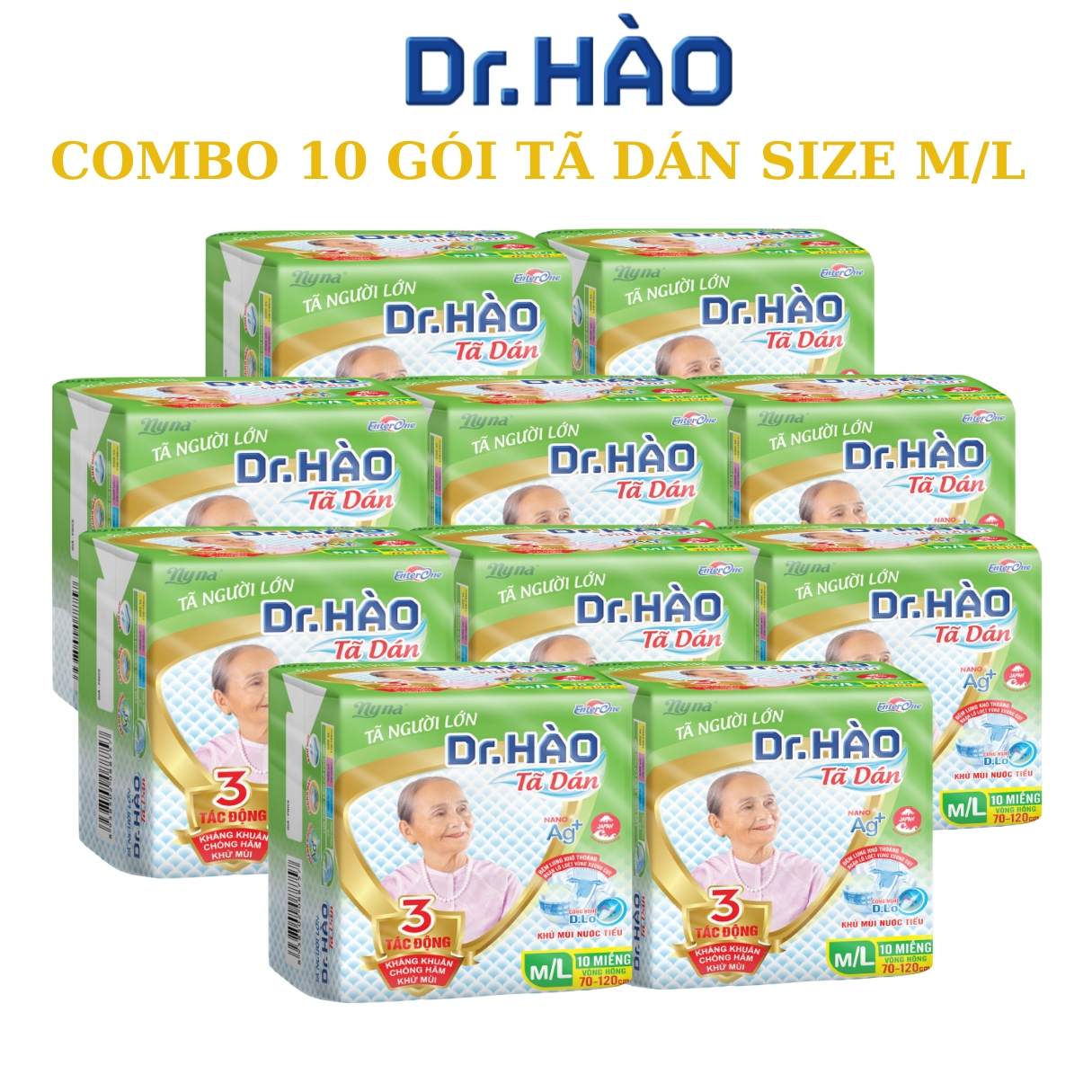 Tã dán người lớn enterone dr. hào size m/l 10 gói miếng bỉm dán cho người già