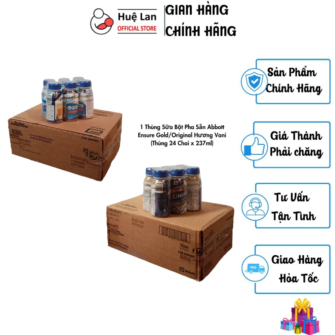 1 Thùng Sữa Bột Pha Sẵn Abbott  Ensure Gold StrengthPro/Original Hương Vani (Thùng 24 Chai x 237ml) - huelanofficial