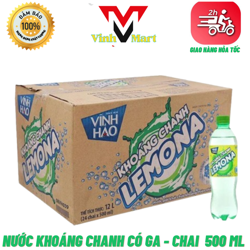 Khoáng chanh có ga vĩnh hảo thùng 24 chai 500 ml