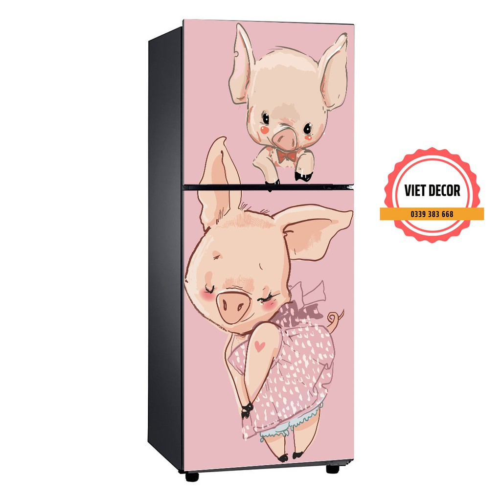 Miếng dán tủ lạnh lợn hồng - decal tủ lạnh, máy giặt nhiều kích thước - màu sắc đẹp - viet decor