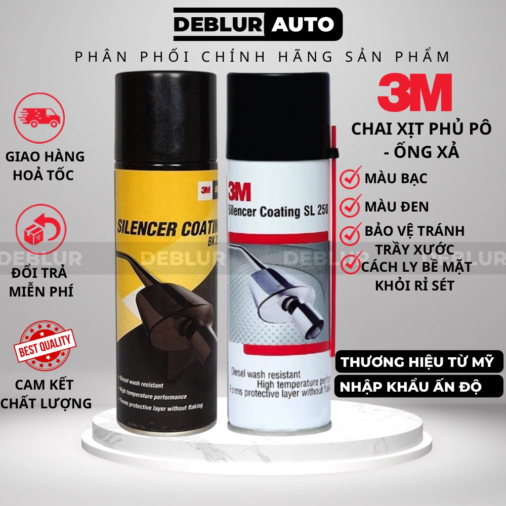 Chai xịt sơn phủ chống sét, bảo vệ cổ pô, ống pô, chịu nhiệt cao 3m silencer coating sl 250 - màu bạc và màu đen 250ml