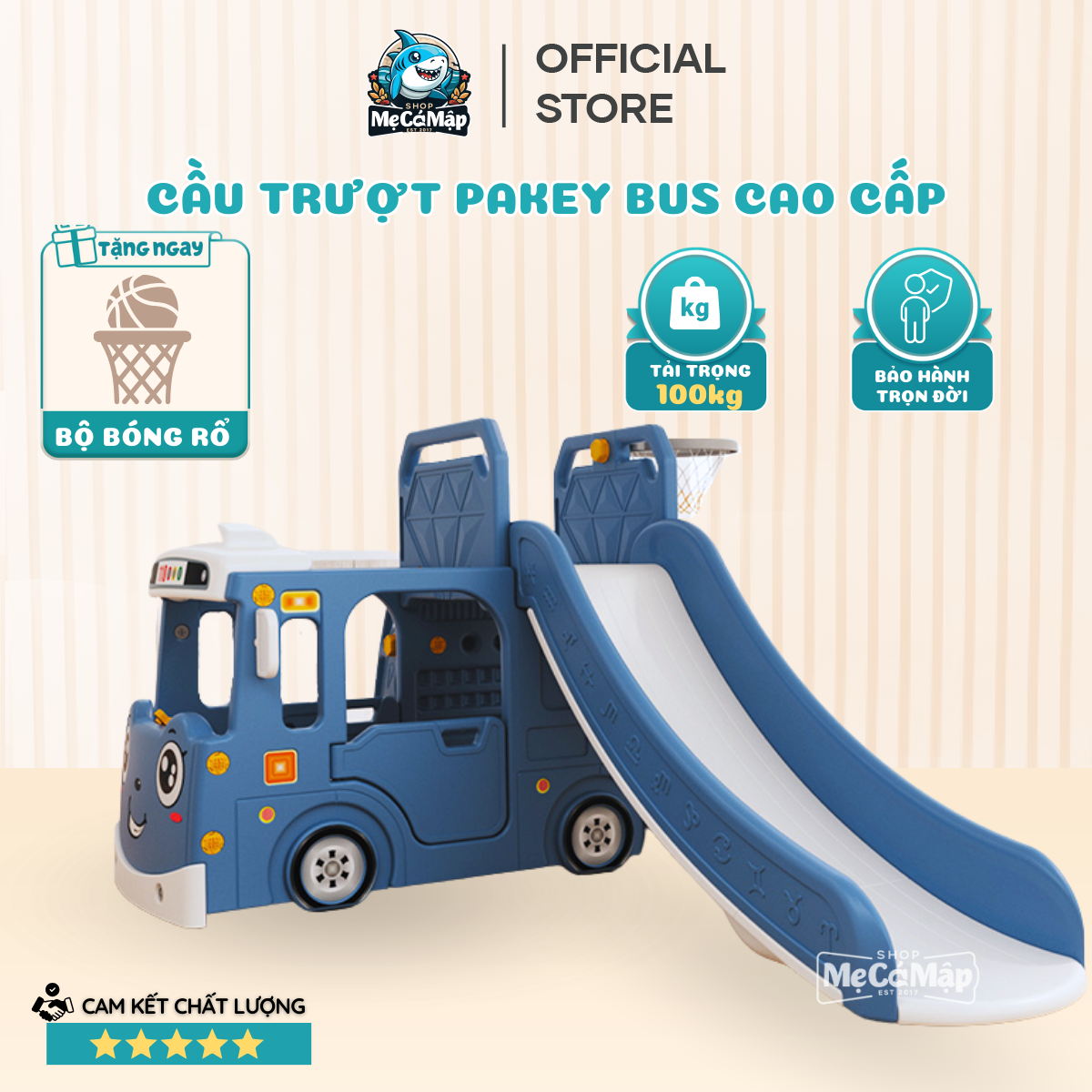 Cầu trượt xe bus Pakey Bus hàng siêu cấp rất dày và nặng, cầu trượt liên hoàn đẹp sẵn 3 màu