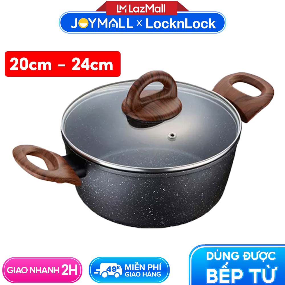 Nồi Lock&Lock chống dính baum marble LBU1202 20cm, LBU1242 24cm - Hàng chính hãng, sử dụng được bếp từ, tay cầm cách nhiệt - JoyMall