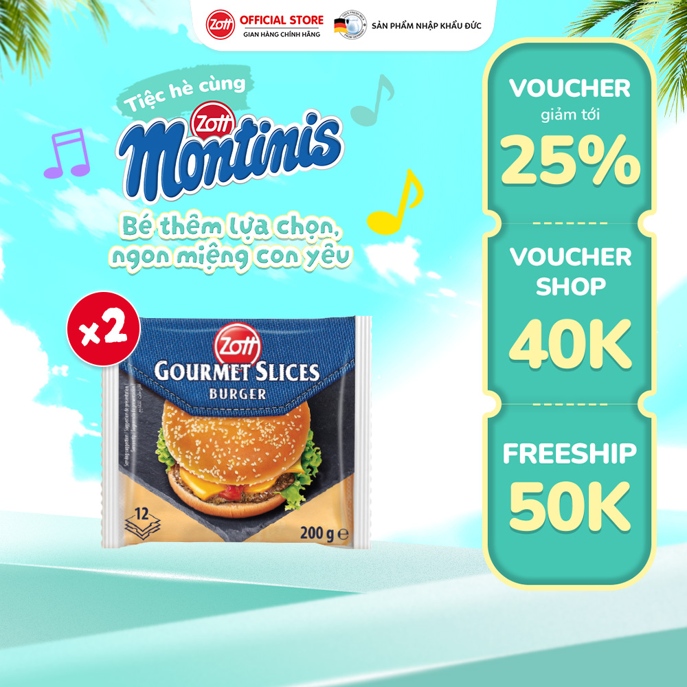 Giao Hoa Toc - Combo of 2 Bags of Zott Gourmet Slices Burger Cheese Imported from Germany (Package of 200g - 12 Slices)