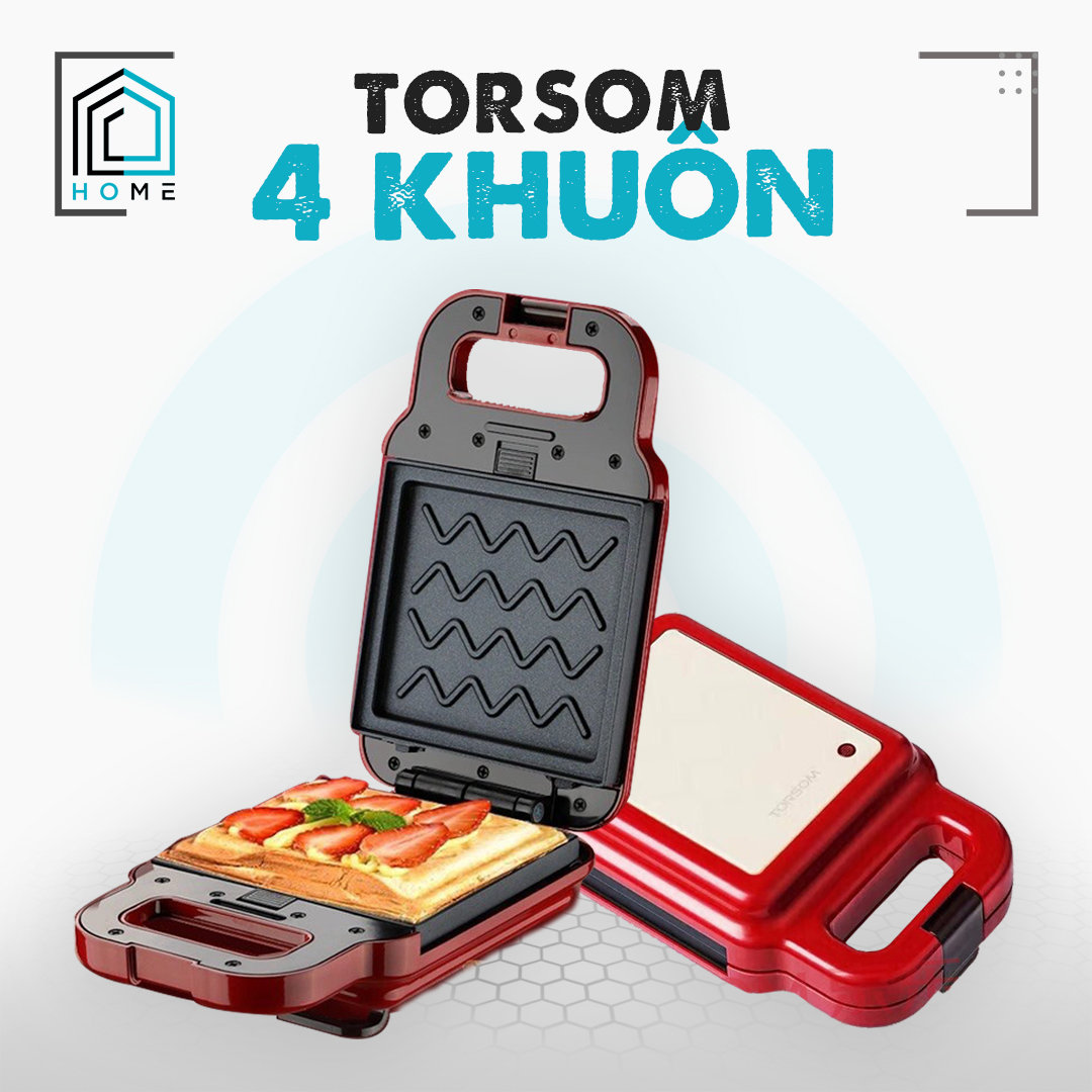 [SALE SỐC] Máy Nướng Bánh Mì Kẹp TORSOM - 4 Khuôn nướng - Chống dính đá Maifan cao cấp - Hàng loại 1