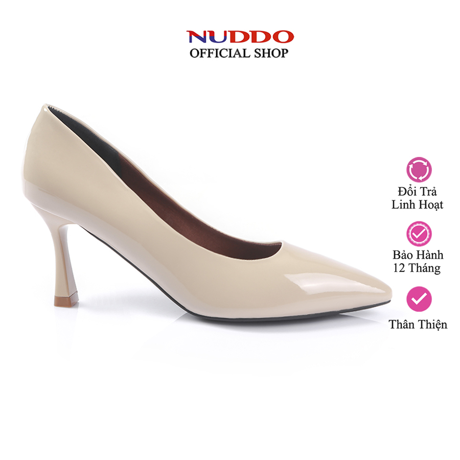 Giày công sở nữ cao gót mũi nhọn 7 phân, guốc nữ da bóng đế nhọn đi tiệc 7cm nuddo _nb709