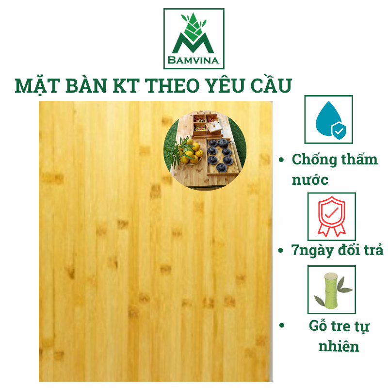 Mặt bàn gỗ tre BAMVINA đủ kích thước dày 2,5cm đặc thịt cao cấp-Nhận đặt KT theo yêu cầu