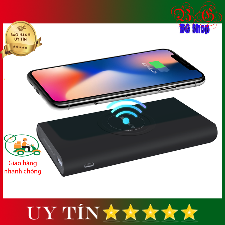 Sạc dự phòng kiêm sạc không dây Qi 10.000mah, sạc dự phòng kiêm sạc không dây 10.000mah