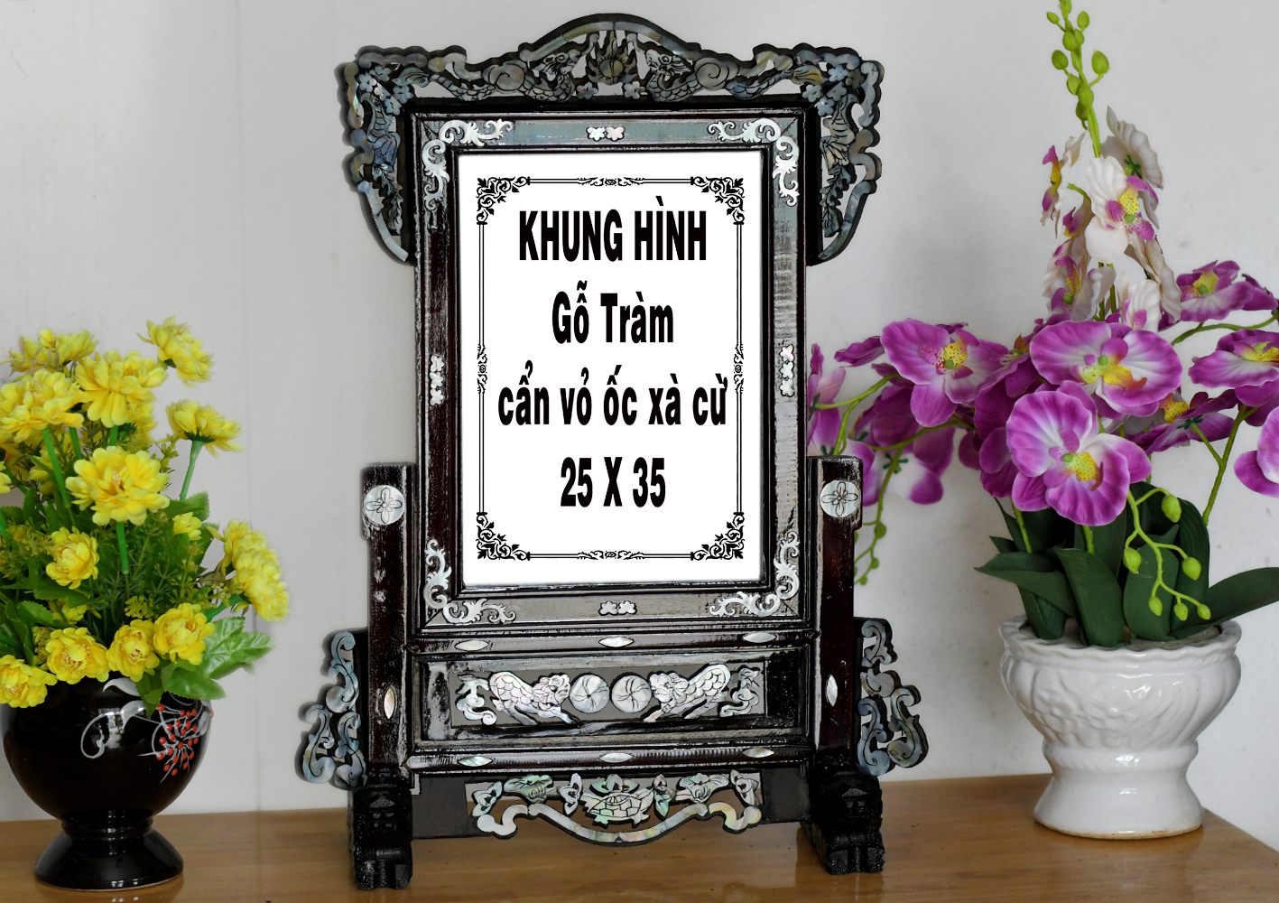 khung thờ gỗ tràm, cẩn ốc xà cừ 25 x 35